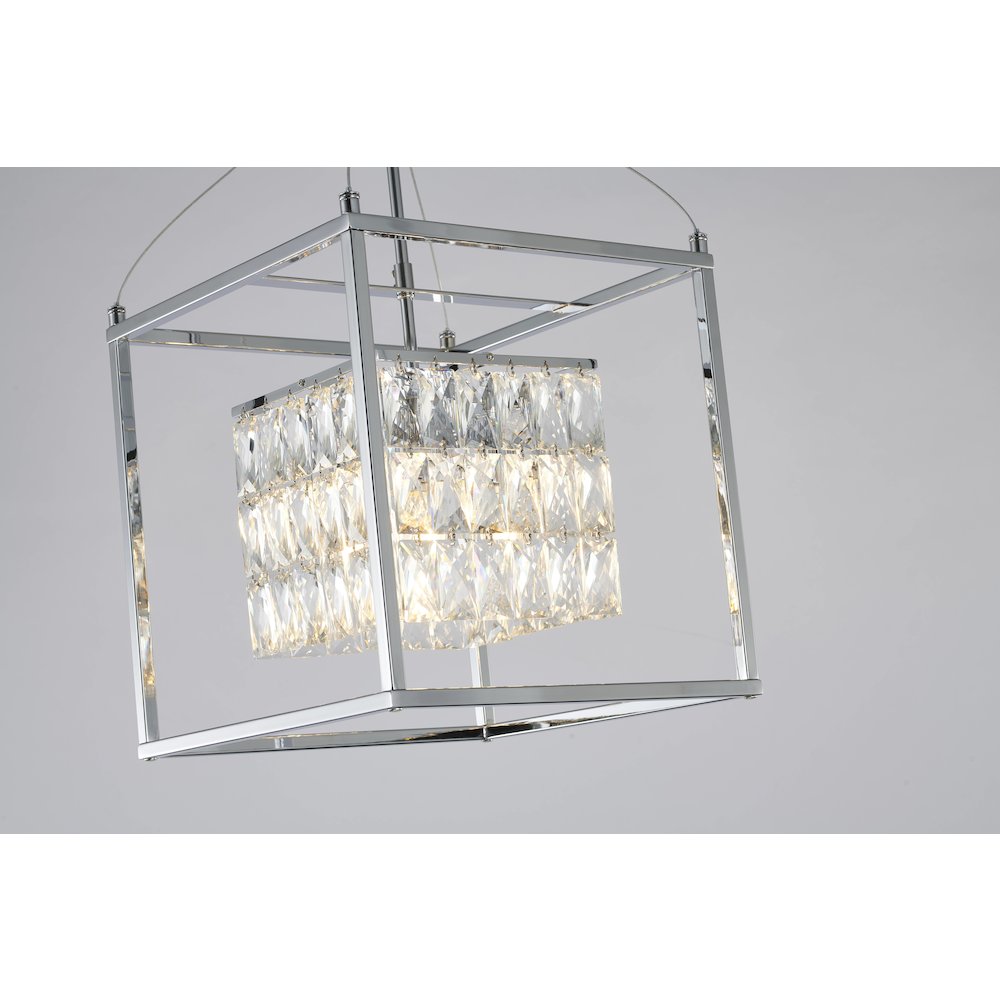 4-Light Chrome Cage Chandelier With Clear Crystals