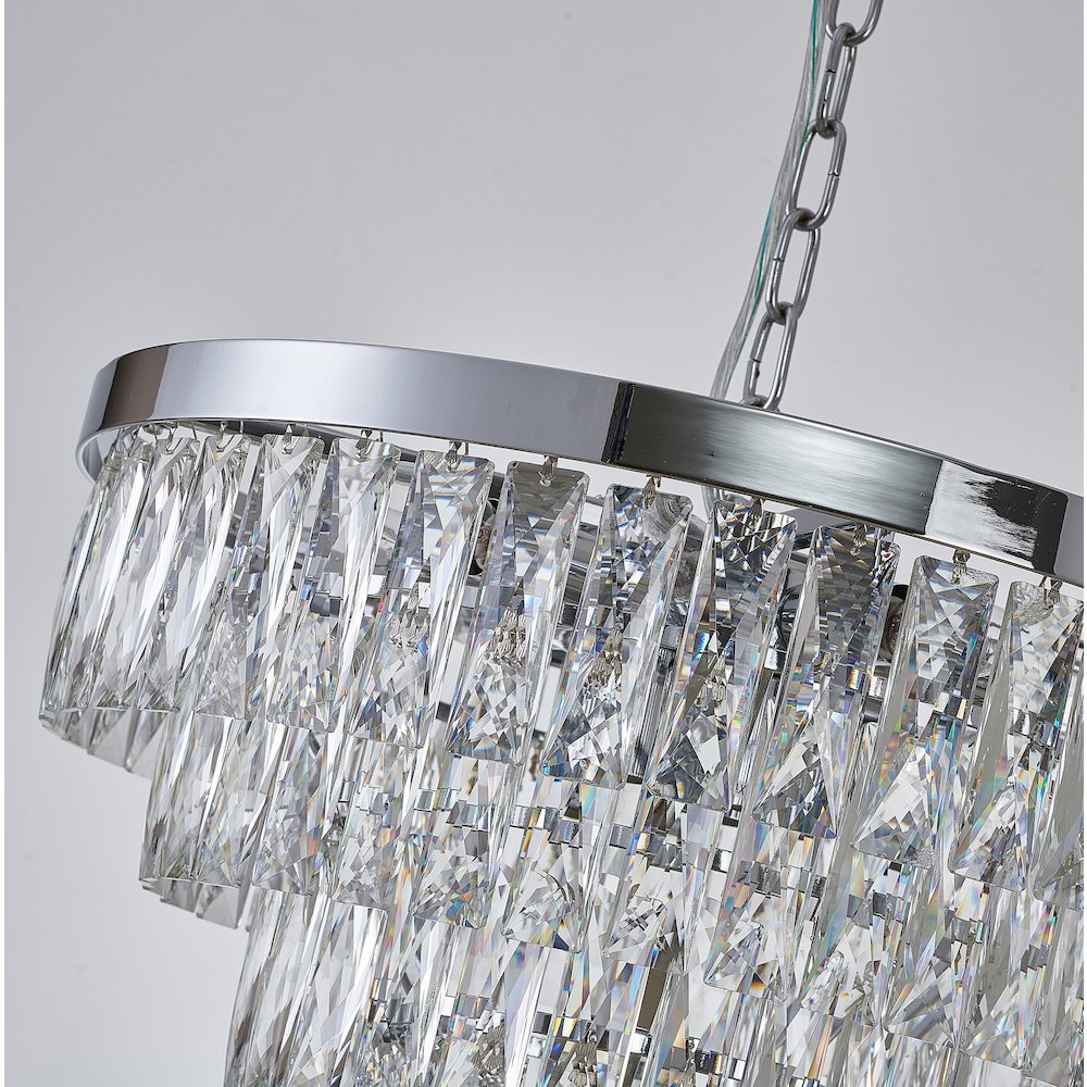 14-Light Chrome Metal Chandelier With Clear Crystals