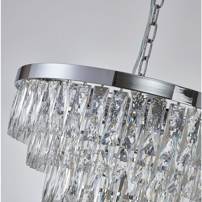 14-Light Chrome Metal Chandelier With Clear Crystals