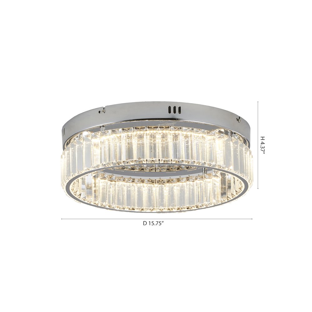 1-Light Chrome Dimmable LED Flush Mount With Clear Crystals