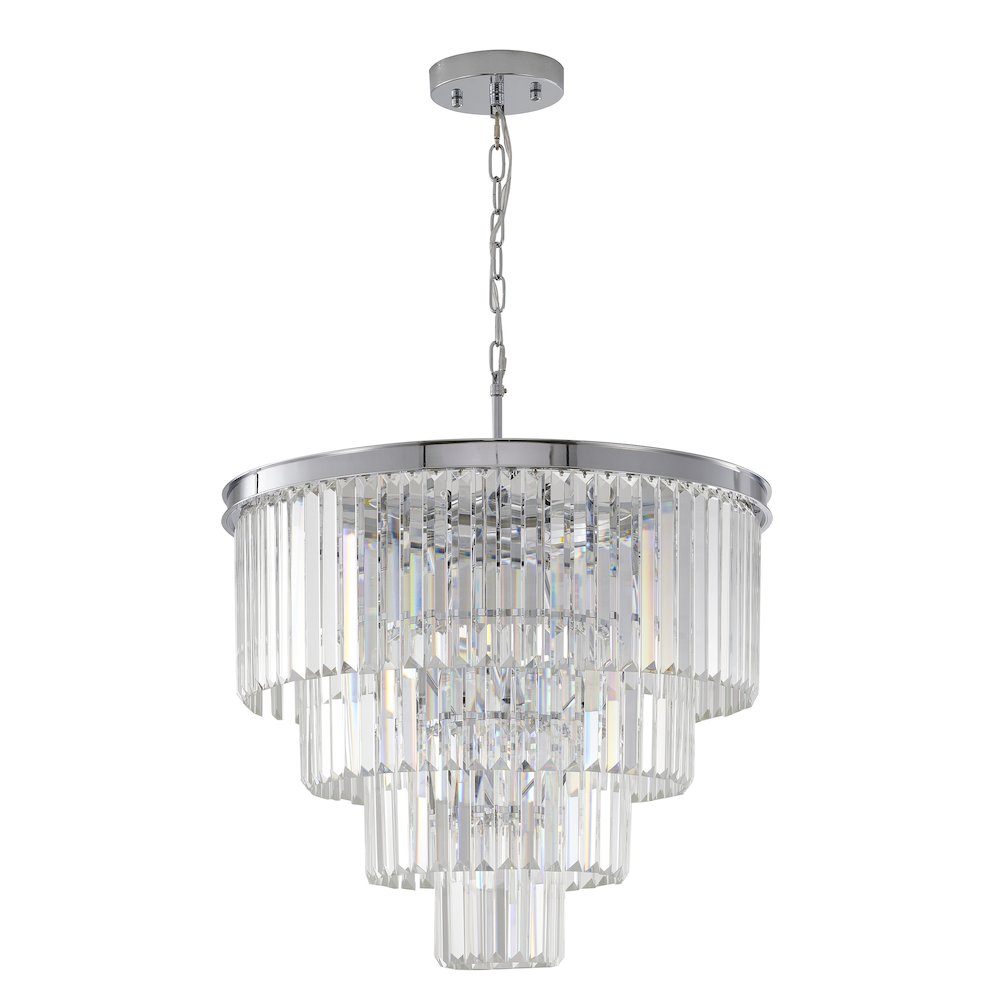 12-Light Chrome Chandelier With Clear Hanging Crystal