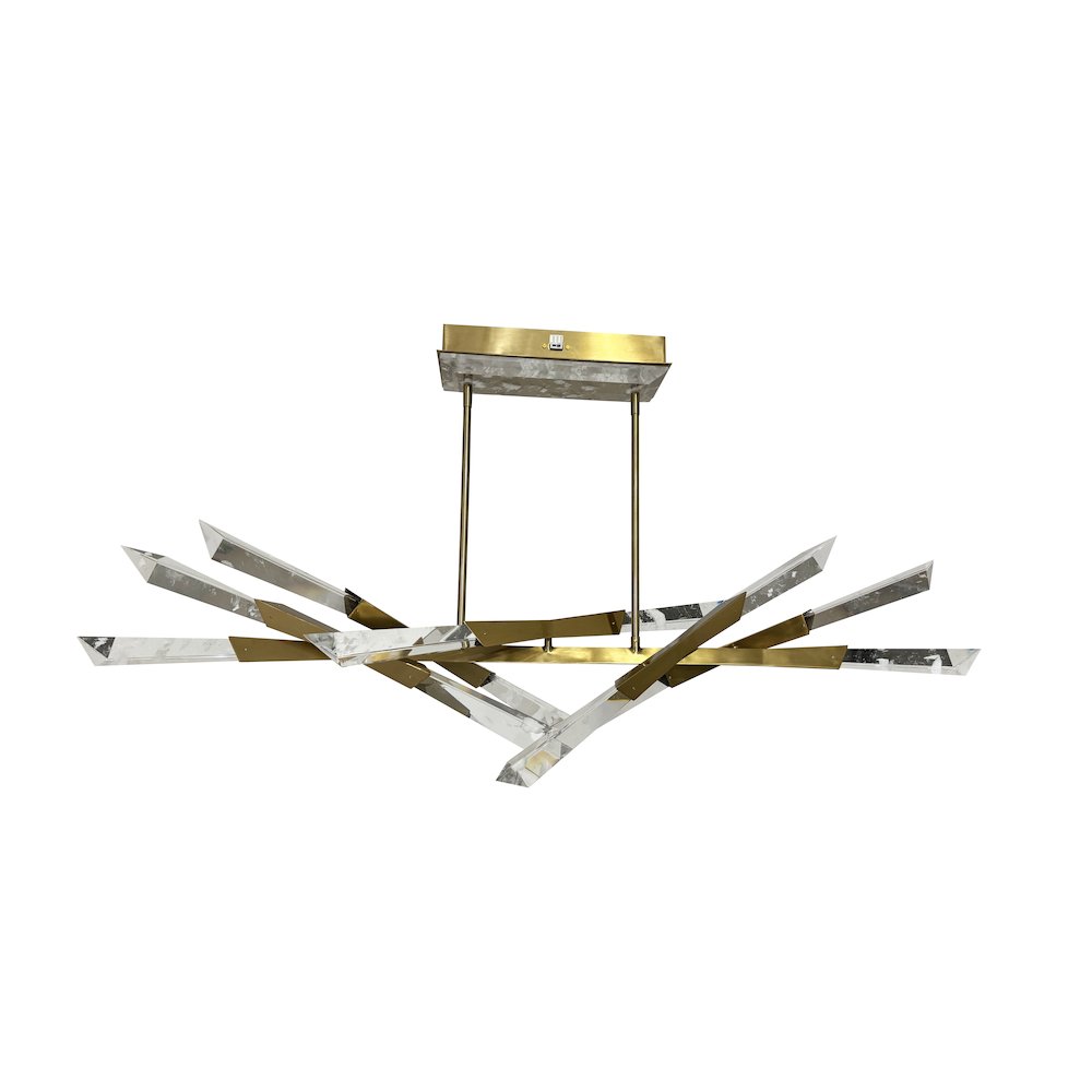 12-Light Dimmable Satin Brass LED Chandelier With Clear Snowflake Crystals