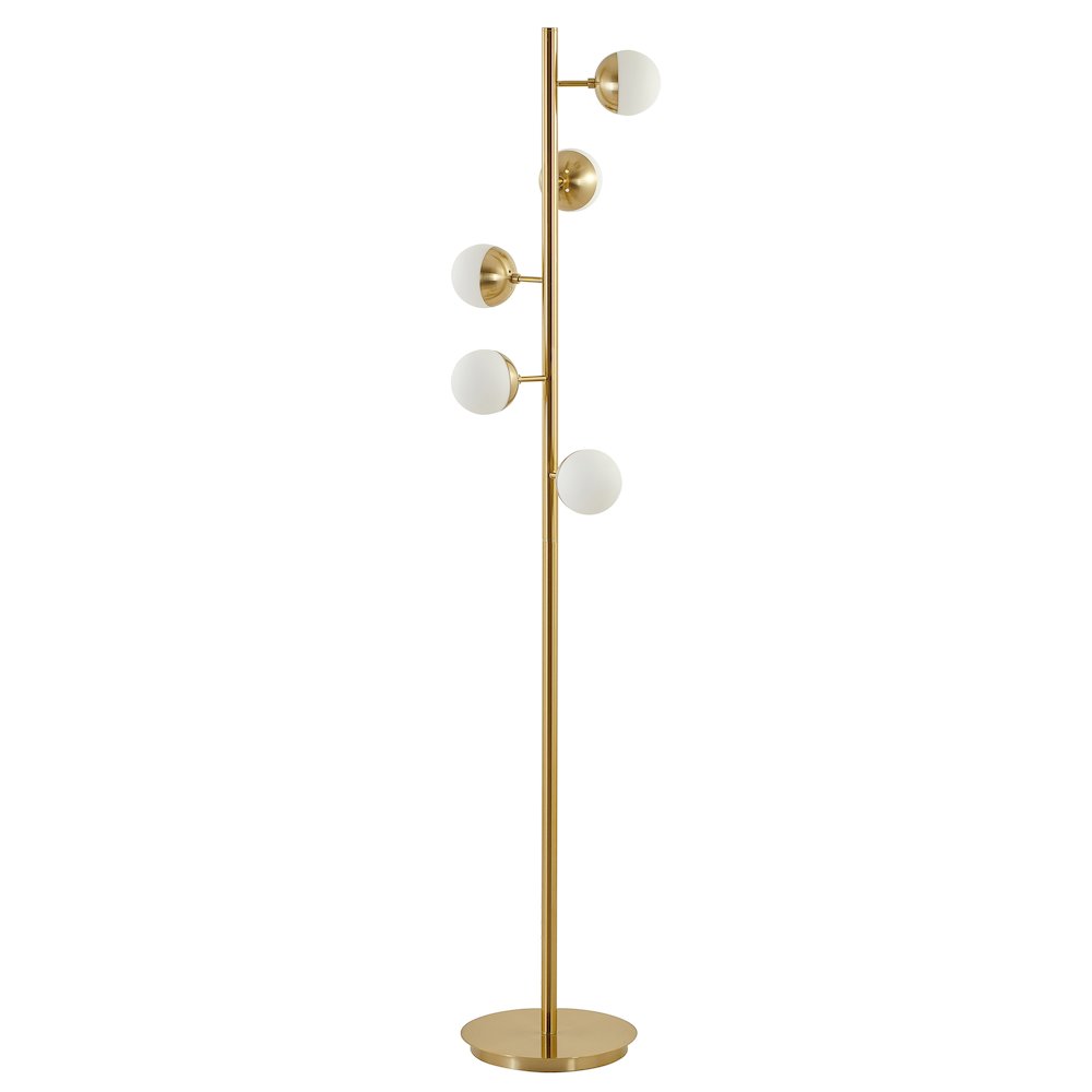 5-Light Brass Metal Floor Lamp With White Glass Shades