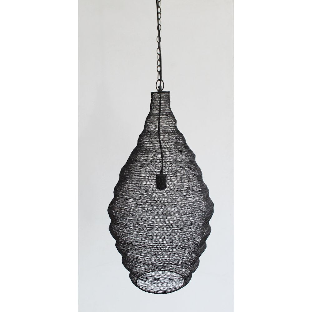 1-Light Satin Black Pendant With A Chain Basket Shade