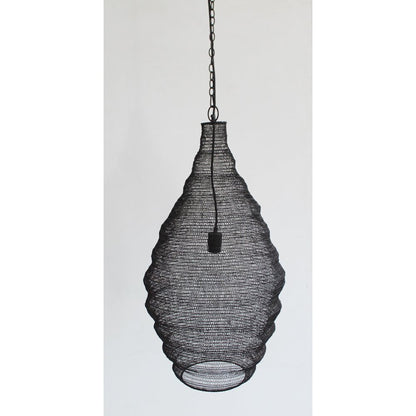 1-Light Satin Black Pendant With A Chain Basket Shade