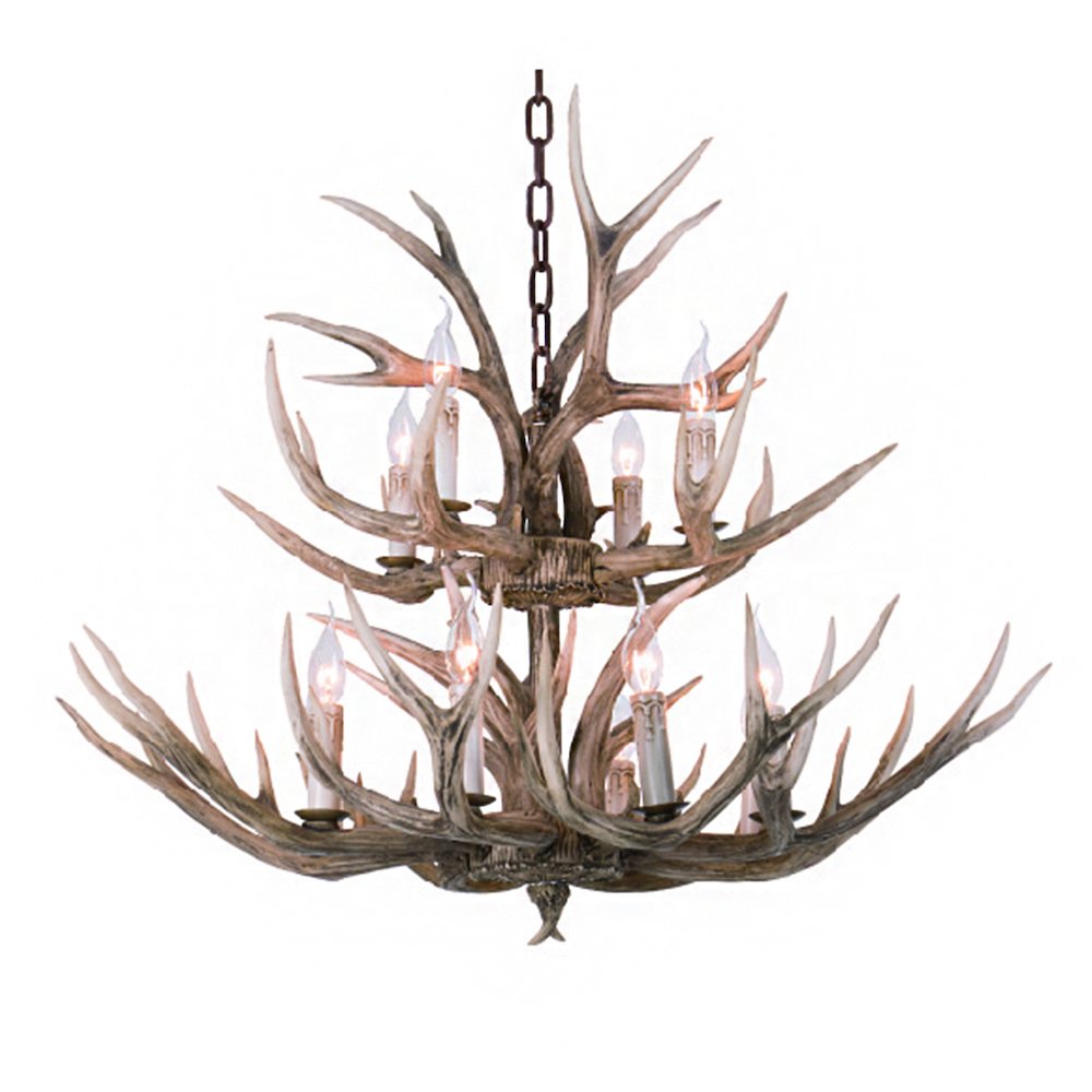 12-Light Bronze Polyresin Antler Horn Chandelier