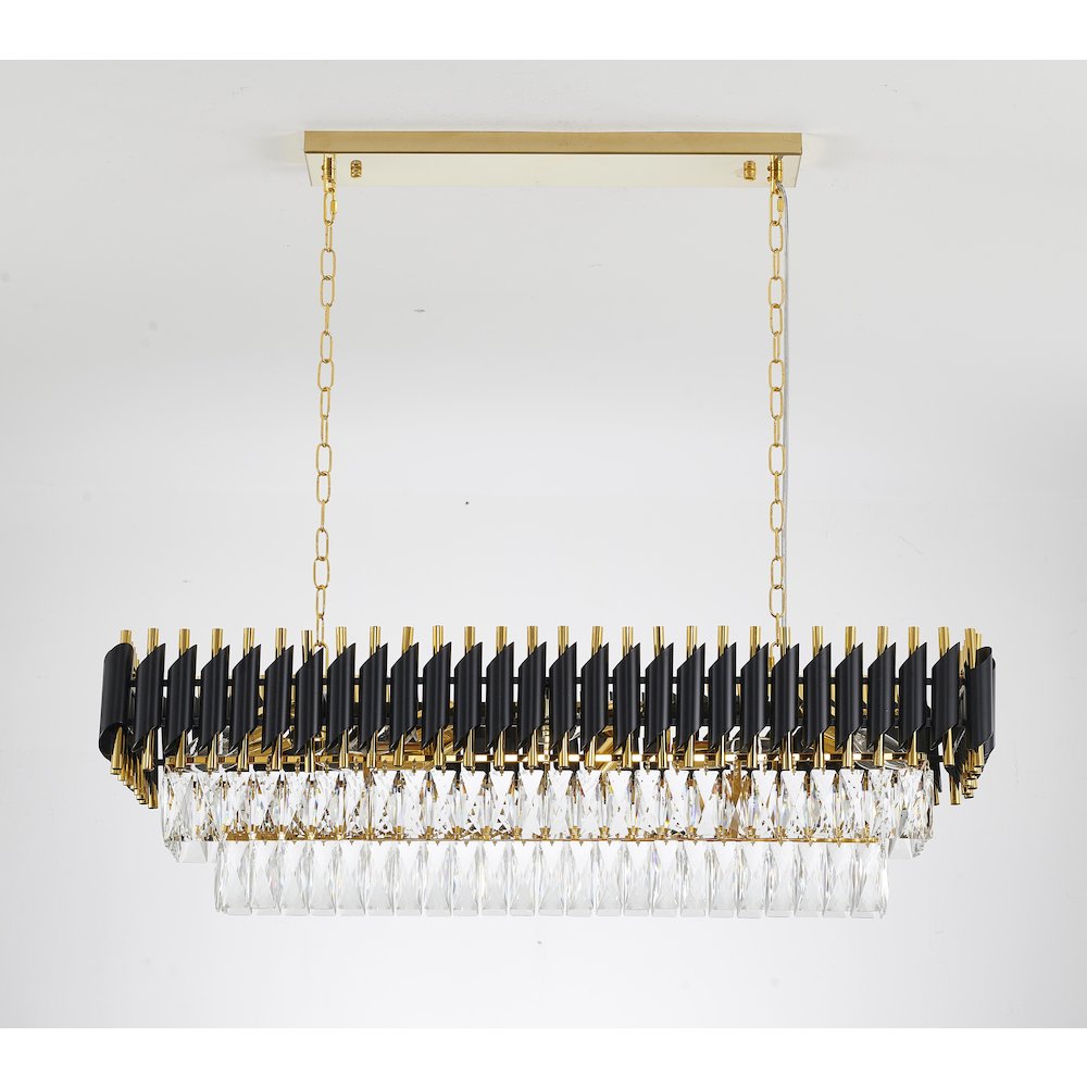 12-Light black and gold chandelier with clear hanging crystal