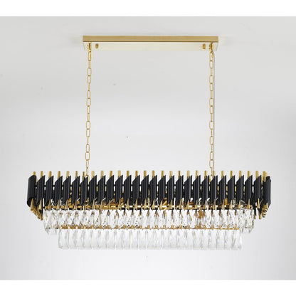 12-Light black and gold chandelier with clear hanging crystal