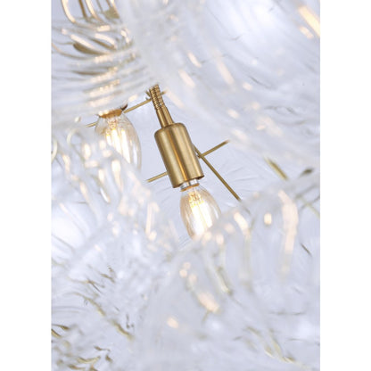 12-Light Brass Chandelier With Clear Swirl Glass Shades