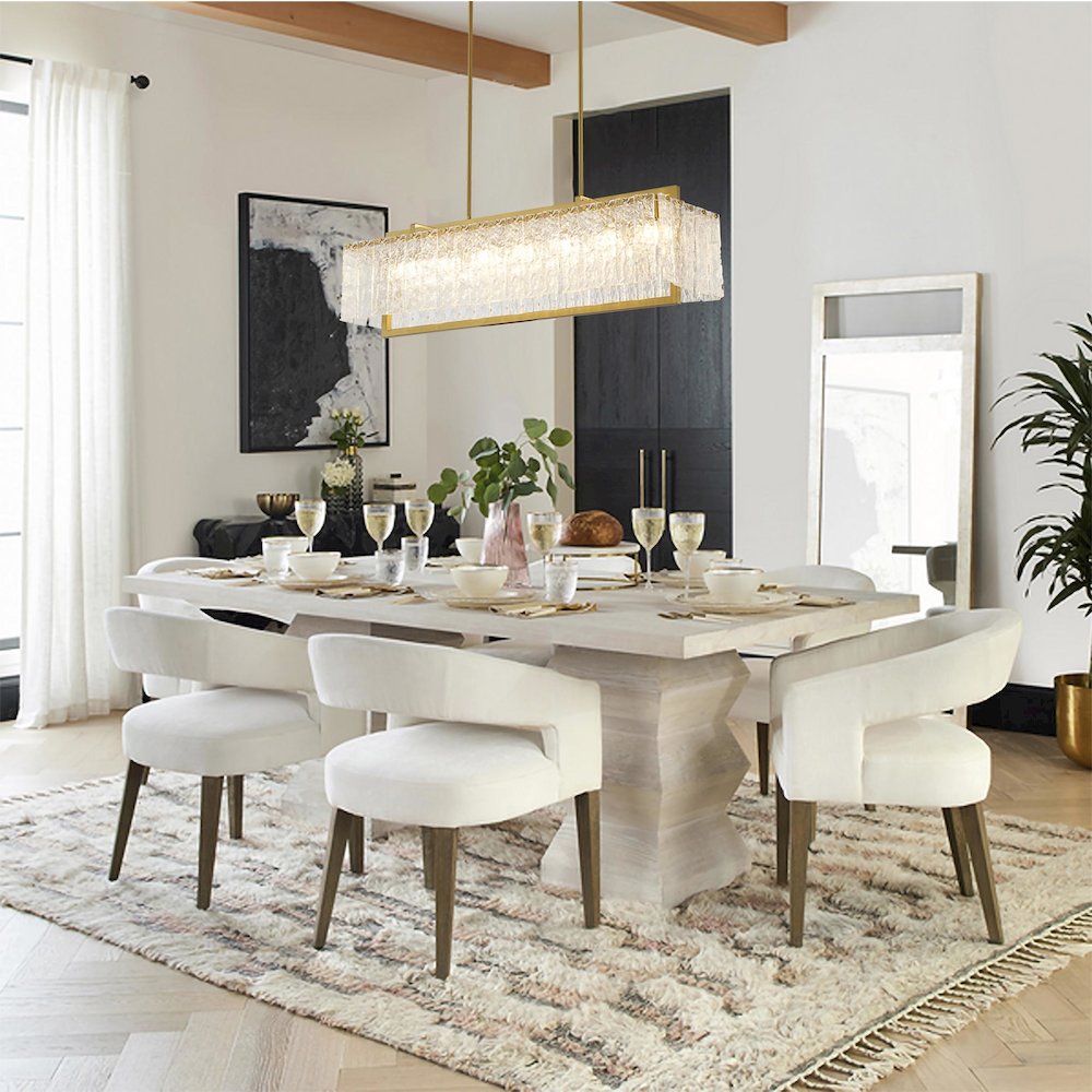 7-Light Brass Chandelier With Hanging Clear Rippled Glass