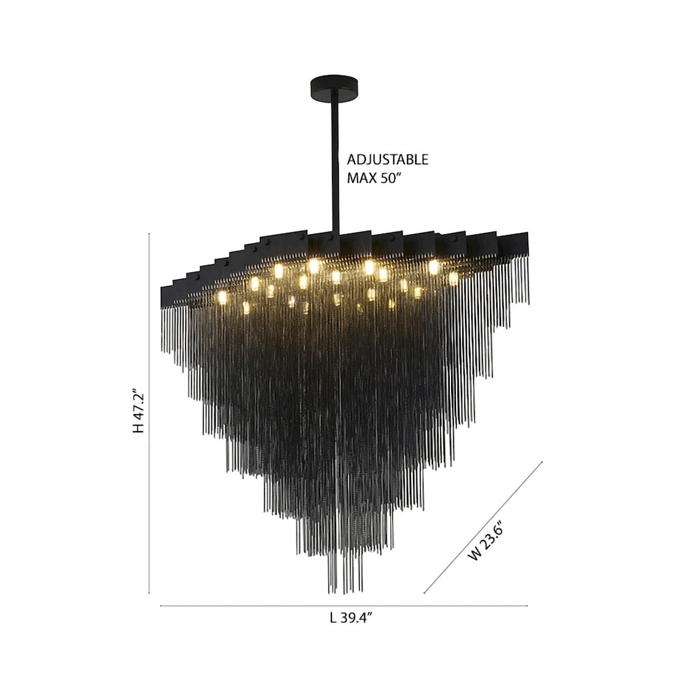20-Light Satin Black Chandelier With Hanging Aluminum Chains