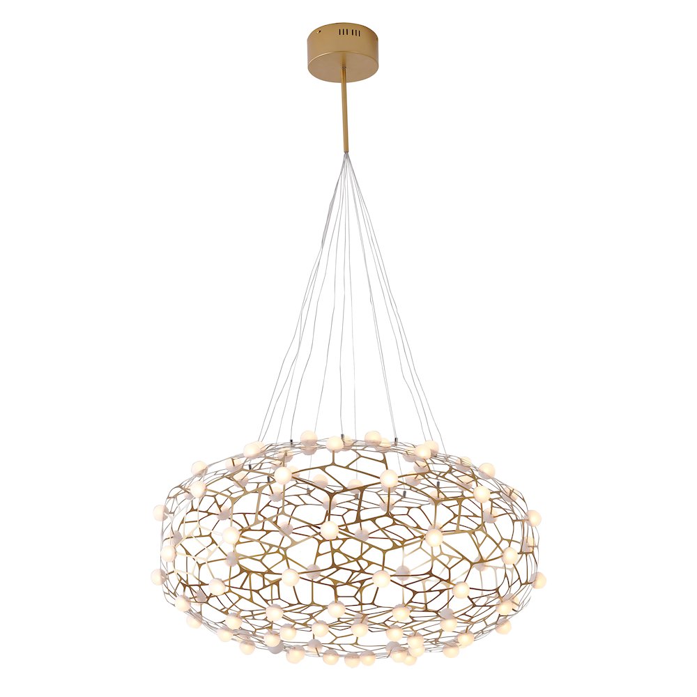 90-Light Gold Dimmable LED Chandelier With White Acrylic Diffusers