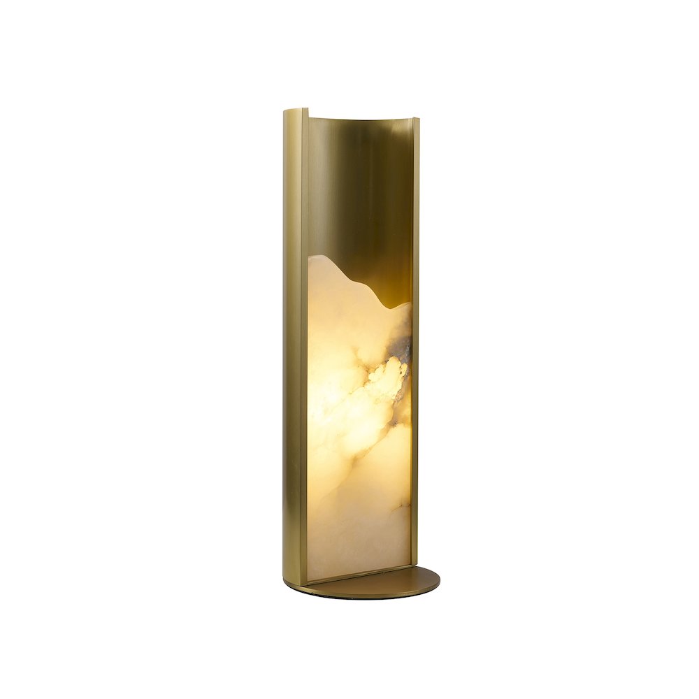 1-Light Stain Brass Aluminum Table Lamp With A White Alabaster