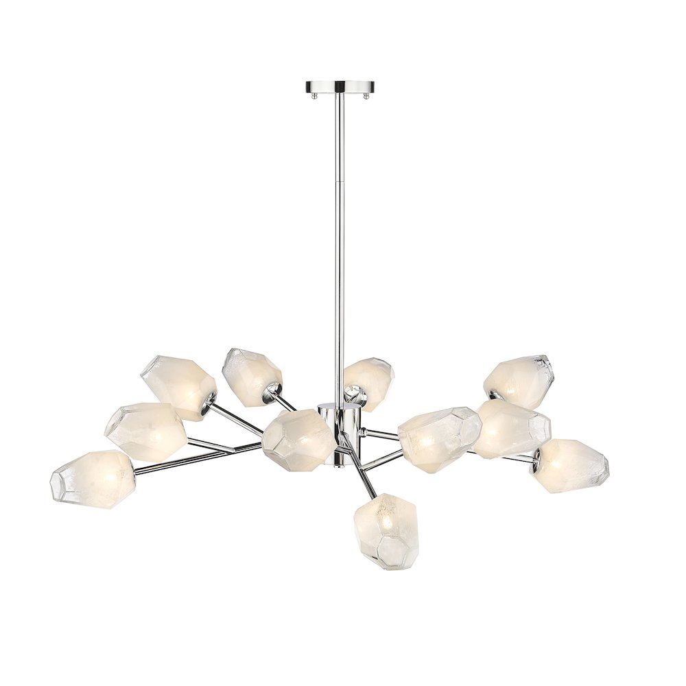 12-Light Chrome Chandelier With White Glass Shades