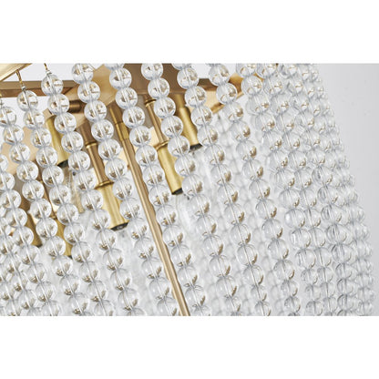 6-Light Gold Oval Chandelier With Clear Beaded hanging Crystals