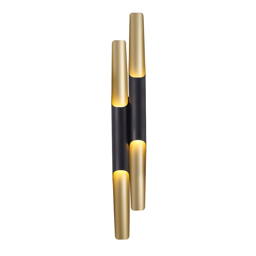 4-Light Matte Black Tubed Wall Sconce With A Gold Interior