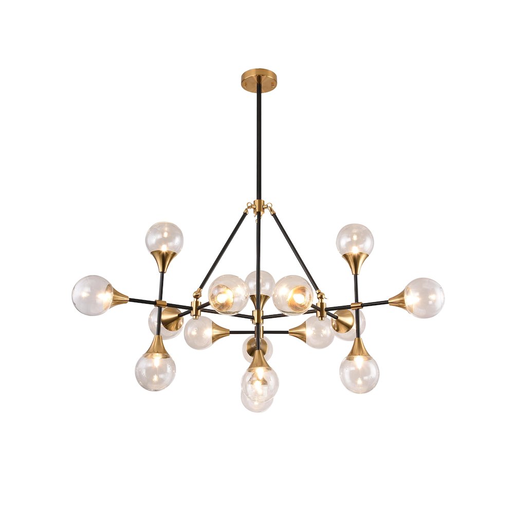 16-Light Black And Gold Chandelier With Clear Glass shades