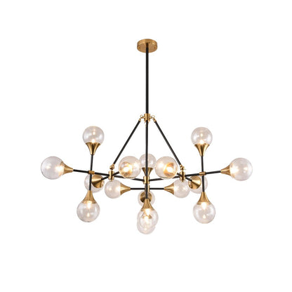 16-Light Black And Gold Chandelier With Clear Glass shades
