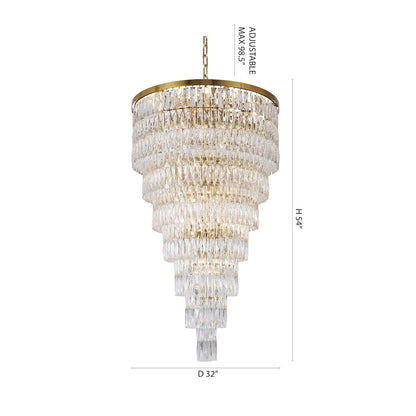 39-Light Gold Chandelier With Clear Hanging Crystals