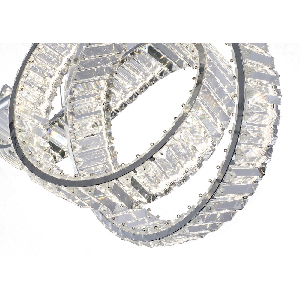 2-Light Dimmable Chrome Steel LED Chandelier With Clear Crystal
