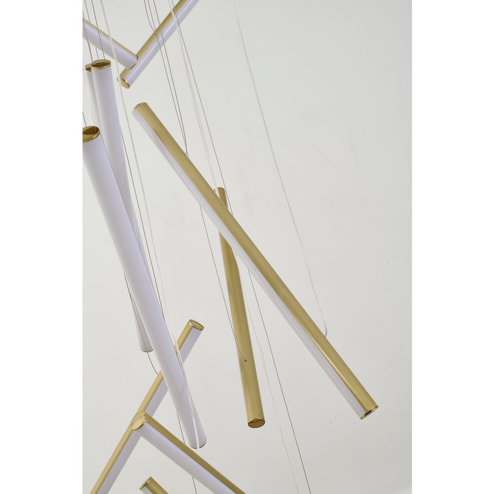 12-Light Brass Metal LED Chandelier With White Acrylic Diffusers
