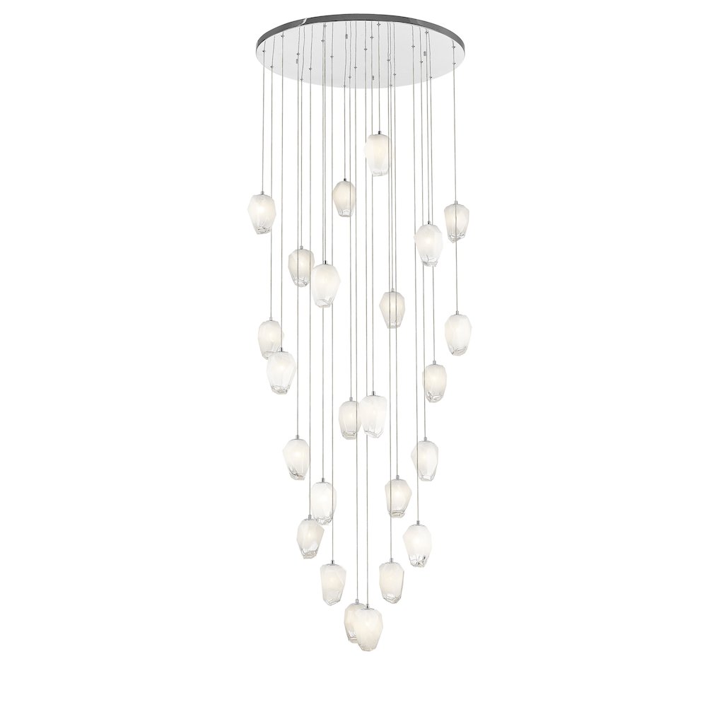 24-Light Chrome Chandelier With White Glass Pendants