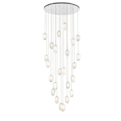 24-Light Chrome Chandelier With White Glass Pendants
