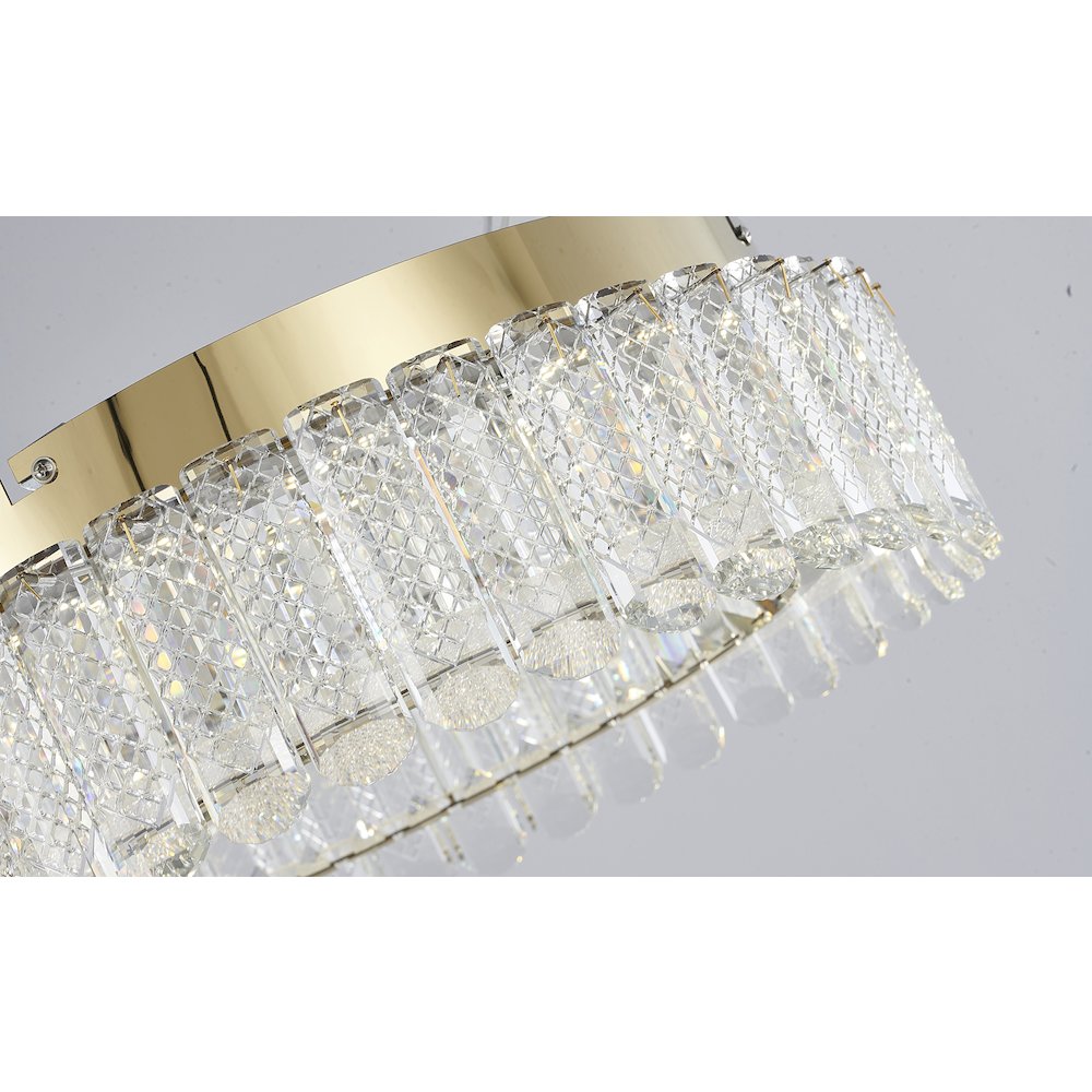 1-Light Gold Stainless Steel LED Flush Mount With Clear Crystals