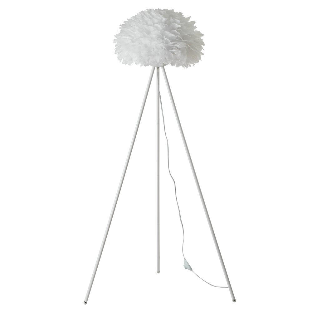 1-Light White Goose Feather Ball Floor Lamp With A White Iron Frame