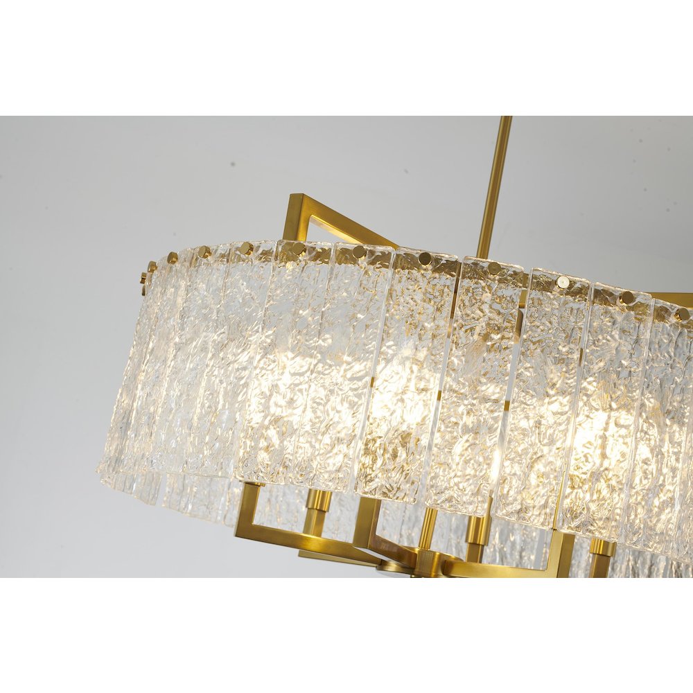 6-Light Brass Chandelier With Hanging Clear Rippled Glass
