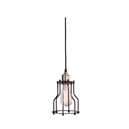 1-Light Black Cage Single Pendant With Brass Hardware