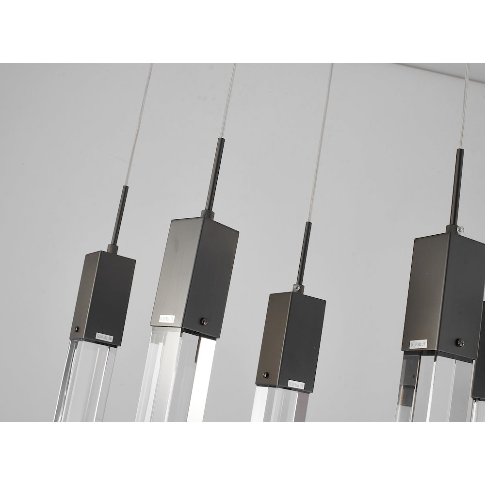 7-Light Matte Black Island Lighting With A Clear Bubble Crystal