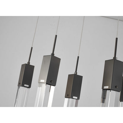 7-Light Matte Black Island Lighting With A Clear Bubble Crystal