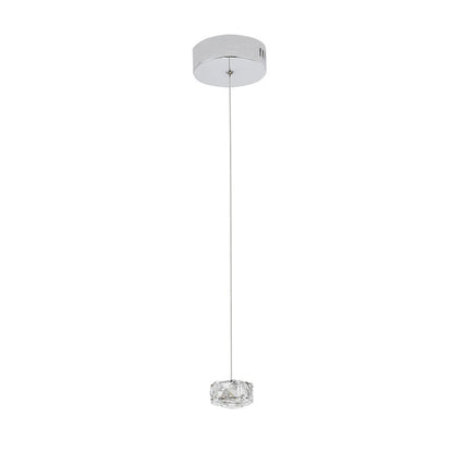 1-Light Chrome LED Pendant With Clear Crystals