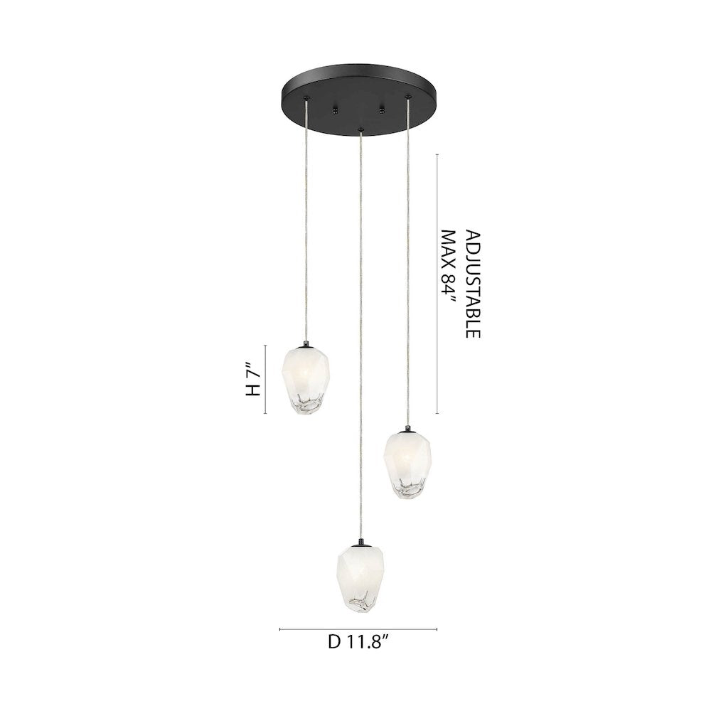 3-Light Black Chandelier With White Glass Shades