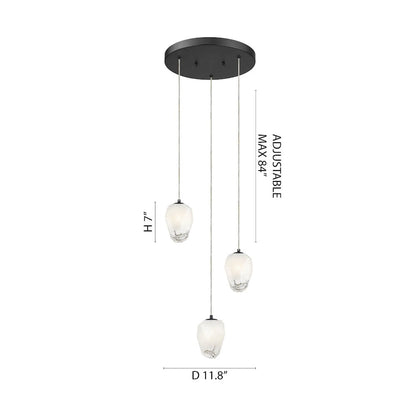 3-Light Black Chandelier With White Glass Shades
