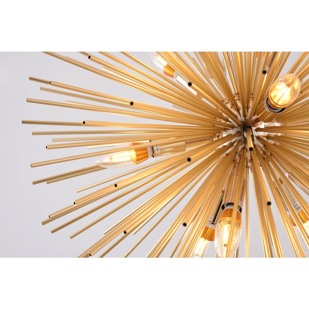 9-Light Brass Iron Chandelier With Aluminum Rods