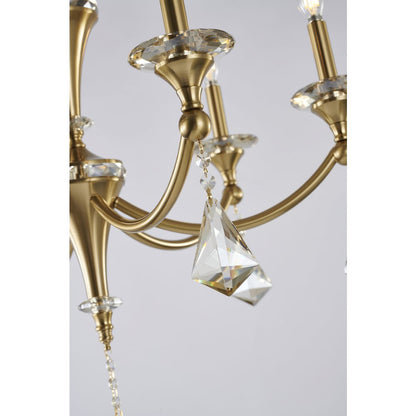 6-Light Satin Brass Chandelier With Clear And Champagne Crystals