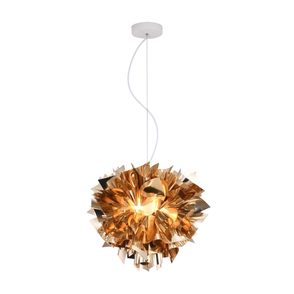 1-Light Shiny Gold Acrylic Chandelier With White Hardware