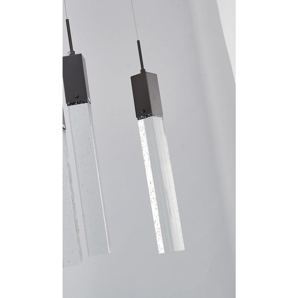 7-Light Matte Black Island Lighting With A Clear Bubble Crystal