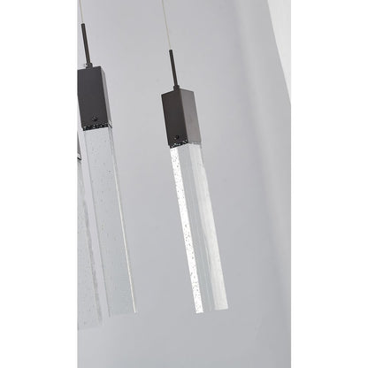 7-Light Matte Black Island Lighting With A Clear Bubble Crystal