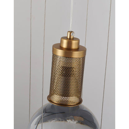 1-Light Antique Brass Metal Single Pendant With A Clear Crystal Ball