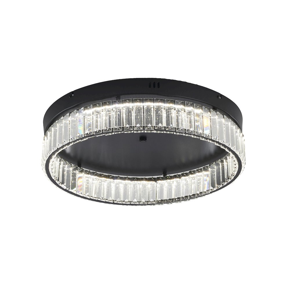 1-Light Satin Black Dimmable LED Flush Mount With Clear Crystals