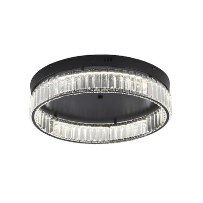 1-Light Satin Black Dimmable LED Flush Mount With Clear Crystals