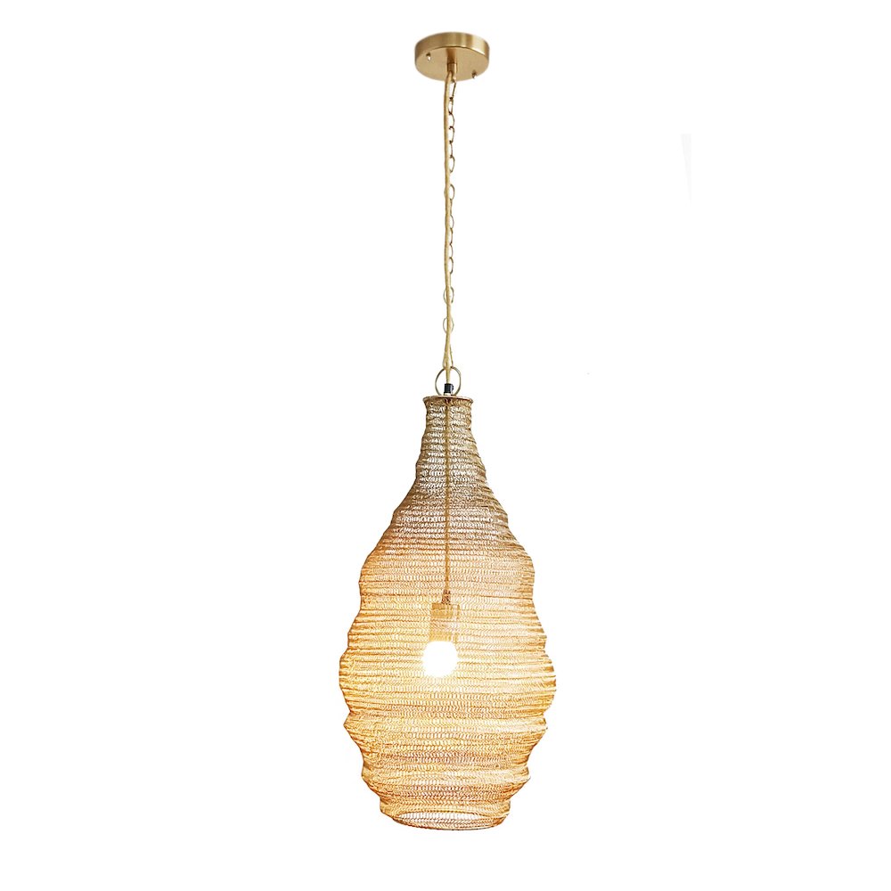 1-Light Gold Pendant With A Chain Basket Shade