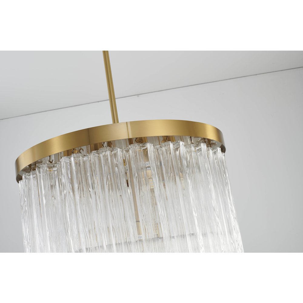 12-Light Satin Brass Metal Chandelier With Clear Ribbed Glass