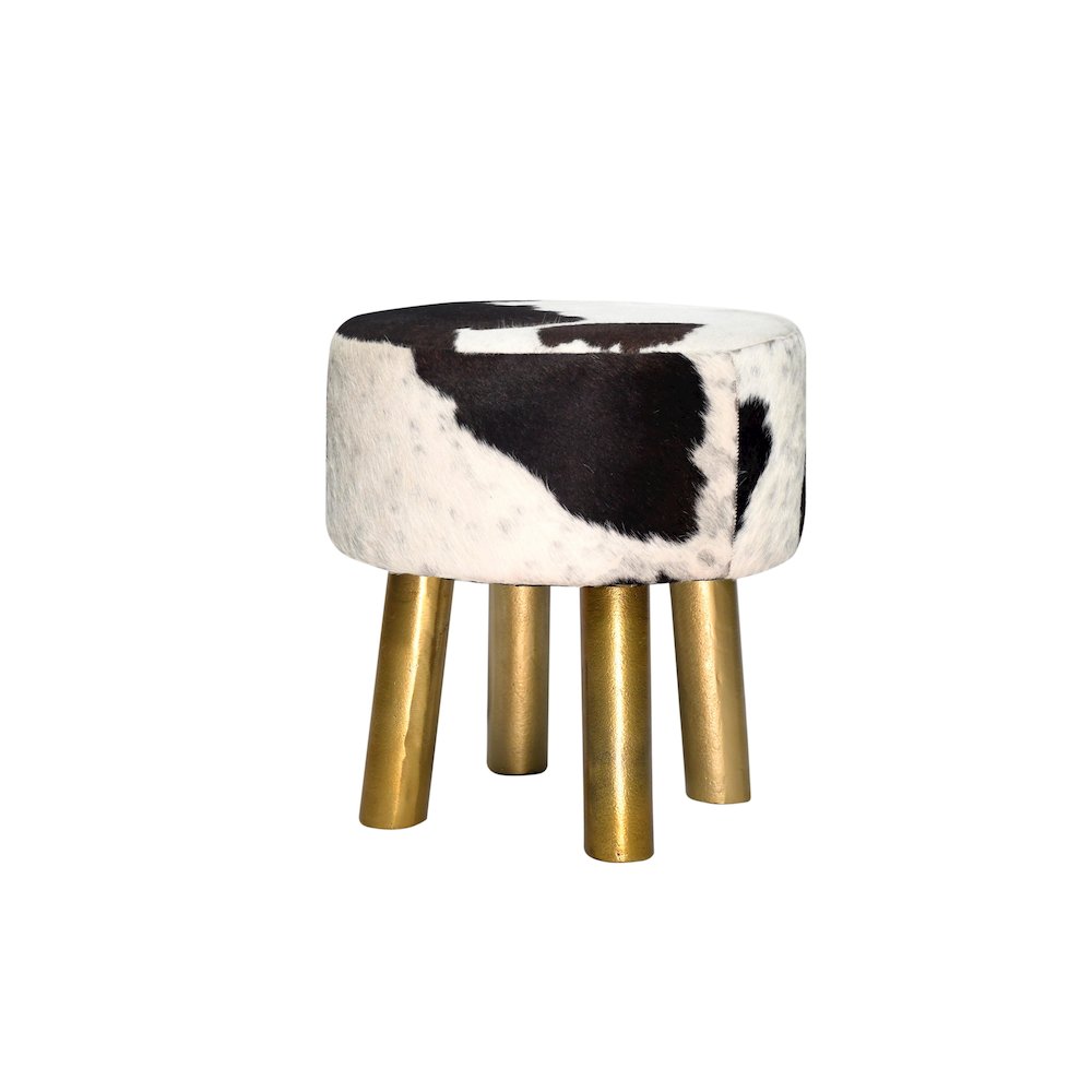 Gold Stainless Steel Stool With Black And White Hairline Leather