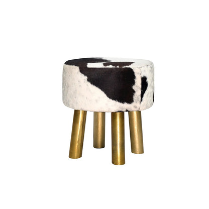 Gold Stainless Steel Stool With Black And White Hairline Leather