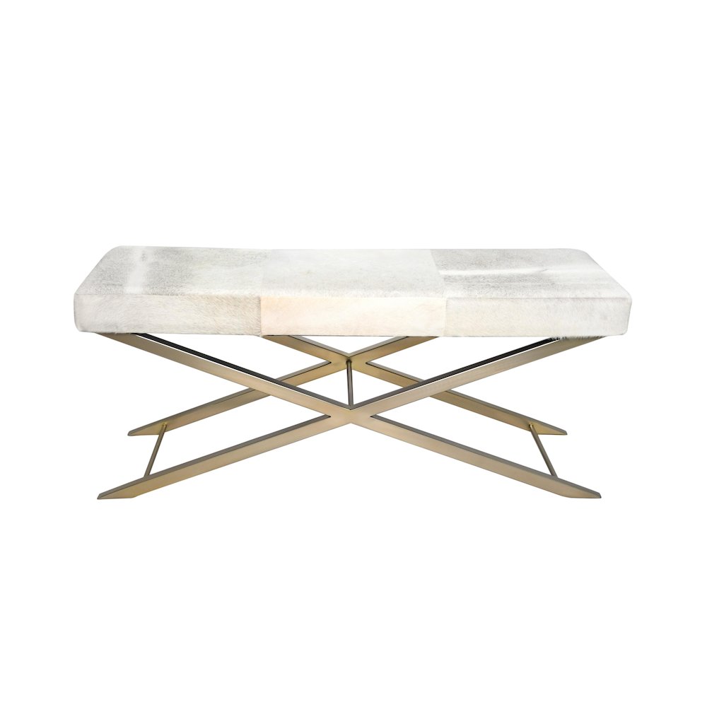 Gold Stainless Steel Bench With Grey Hairline Leather