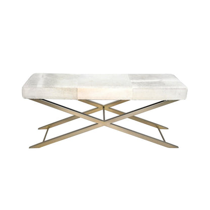 Gold Stainless Steel Bench With Grey Hairline Leather